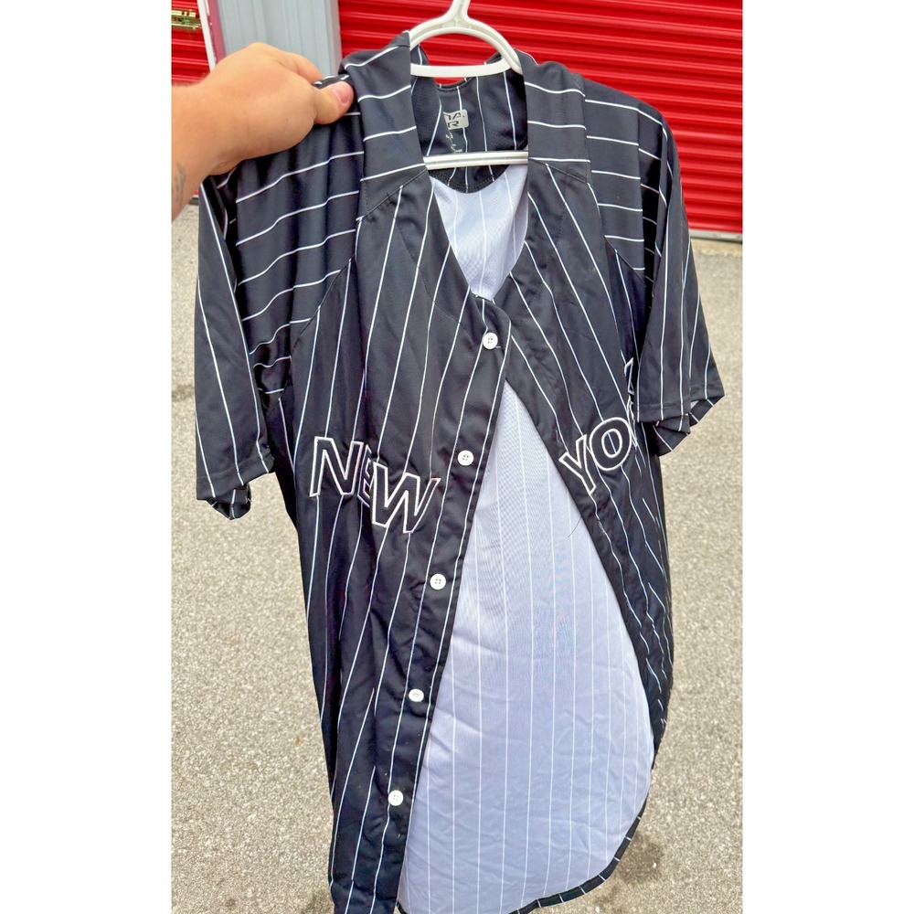 Arena Gear New York Pinstripe Baseball Jersey Black White 3XL Button‎ Front